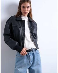 TOPSHOP - Faux Leather Ovoid Sleeve Bomber Jacket - Lyst