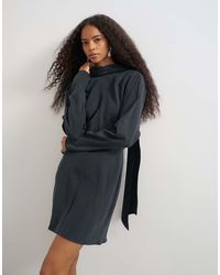 TOPSHOP - Cupro Long Sleeve Scarf Neck Cowl Back Mini Dress - Lyst