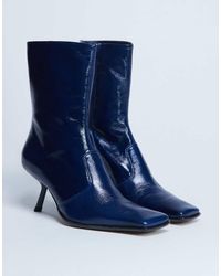 TOPSHOP - Sienna Premium Leather Square Toe Mid Heel Boot - Lyst