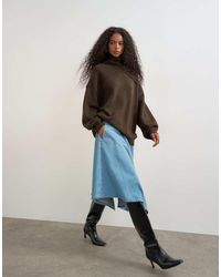 TOPSHOP - Denim Hanky Hem Midi Skirt - Lyst