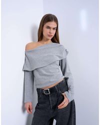 TOPSHOP - Asymmetric Soft Touch Bardot Drape Long Sleeve Top - Lyst