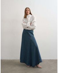 TOPSHOP - Denim Asymmetric Dropped Waist Maxi Skirt - Lyst