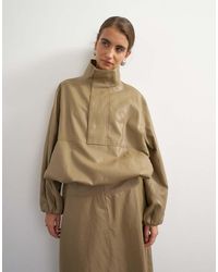 TOPSHOP - Faux Leather Funnel Neck Bubble Hem Top - Lyst