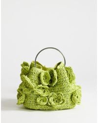 TOPSHOP - Millie Small Straw Flower Grab Bag With Metal Handle - Lyst