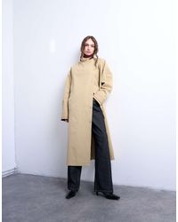 TOPSHOP - Longline Oversized Funnel Trench Coat With Contrast Collar And Buckle Detail - Lyst