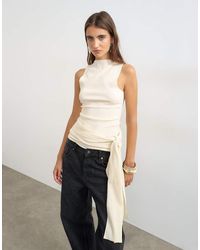 TOPSHOP - High Neck Top With Tie Detail - Lyst