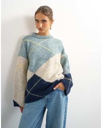 TOPSHOP - Knitted Placement Argyle Jumper - Lyst