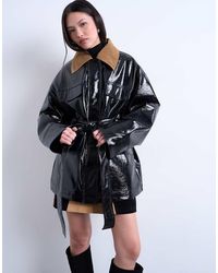 TOPSHOP - 4 Pocket Vinyl Shacket With Contrast Collar - Lyst