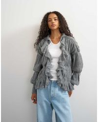 TOPSHOP - Knitted Frill Trim Hem Cardigan With Wool - Lyst