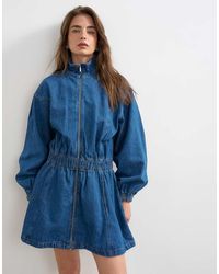 TOPSHOP - Denim Funnel Neck Mini Dress - Lyst