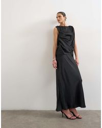 TOPSHOP - Satin Slash Neck Draped Cowl Front Maxi - Lyst
