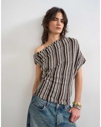 TOPSHOP - Striped Fallen Shoulder Textured Top - Lyst