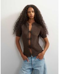 TOPSHOP - Knitted Short Sleeve Mandarin Collar Cardigan - Lyst