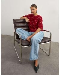 TOPSHOP - Knitted Half Sleeve V Neck Sequin T-Shirt - Lyst