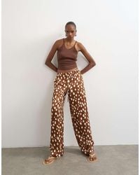 TOPSHOP - Satin Tie Waist Wide Leg Trouser - Lyst