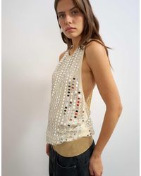 TOPSHOP - Premium Low Scoop Open Back Tank Top With Heavy Silver Embellishment - Lyst