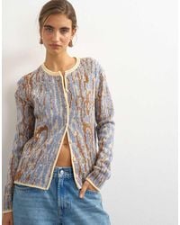TOPSHOP - Knitted Brushed Animal Cardigan With Wool And Mohair - Lyst