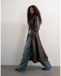 TOPSHOP - Faux Leather Longline Cinch Waist Trench Coat - Lyst