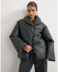 TOPSHOP - Faux Leather Pillow Scarf Puffer Jacket - Lyst