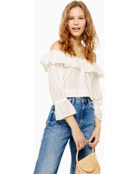 TOPSHOP Chemisier Bardot brodé - Blanc