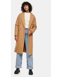 TOPSHOP Petite Camel Classic Double Breasted Coat - Natural