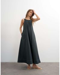 TOPSHOP - Open Back Buckle Strap Midaxi Sundress With Contrast Topstitching - Lyst