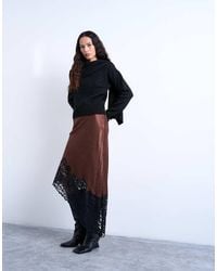 TOPSHOP - Satin Asymmetric Lace Hem Midaxi Skirt - Lyst