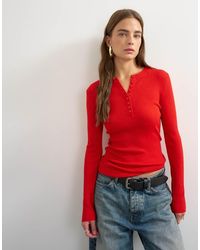 TOPSHOP - Knit Wool Blend Henley Neck Long Sleeve Top - Lyst