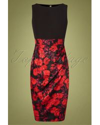 Closet 60s Denice Floral Pencil Dress - Rood