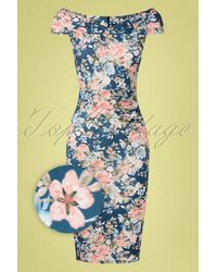 vintage chic for topvintage 50s Donna Floral Pencil Dress - Blauw