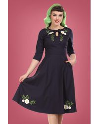 Collectif Clothing 50s Rossella Camelia Swing Dress - Blauw