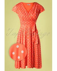 vintage chic for topvintage 50s Caryl Polkadot Swing Dress - Oranje