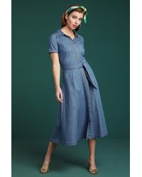 King Louie 60s Olive Chambray Dress - Blauw
