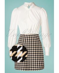 Little Mistress 60s Keirah Houndstooth Twist Detail Mini Dress - Wit