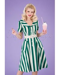 Collectif Clothing 50s Brette Striped Swing Dress - Groen