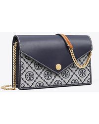 Tory Burch - Leather And T Monogram Fabric Wallet - Lyst