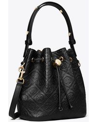 Tory Burch - T Monogram Pebbled Bucket Bag - Lyst