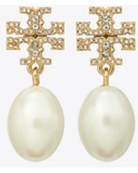 Tory Burch - Moondance Pearl And Pavé Drop Earring - Lyst