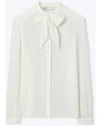 Tory Burch - Bow Semi-Sheer Georgette Blouse - Lyst
