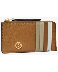 Tory Burch - Robinson Pebbled Top-Zip Card Case - Lyst