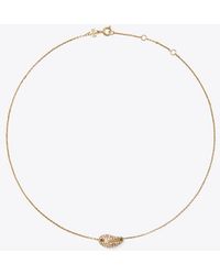 Tory Burch - Pierced Pavé Pendant Necklace, One Size - Lyst