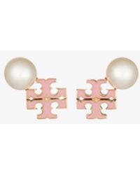 Tory Burch - Moondance Logo And Pearl Stud Earrings - Lyst