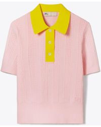 Tory Burch - Cotton Pointelle Polo Sweater - Lyst