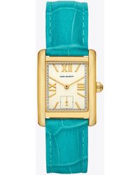 Tory Burch - Eleanor Watch, Croc Embossed Leather/gold-tone Stainless Steel - Lyst