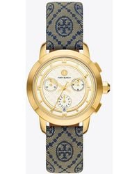 Tory Burch - The Tory Goldtone, Jacquard & Leather Strap Watch/37mm - Lyst