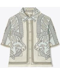 Tory Burch - Printed Linen Camp Shirt - Lyst