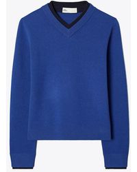 Tory Burch - Wollpullover Mit V-Ausschnitt Und Doppelkragen - Lyst