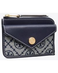 Tory Burch - Logo Jacquard Leather Trim Card Holder - Lyst
