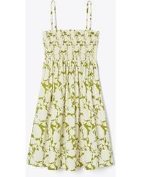 Tory Burch - Smocked Printed Cotton Mini Dress - Lyst