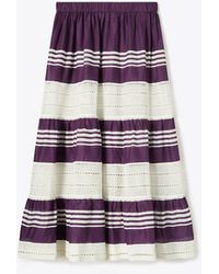 Tory Burch - Striped Cotton Midi Skirt - Lyst